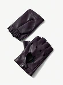 SHEIN ICON Fashionable Retro Solid Color Hollow Heart Half-Finger Gloves - Purple - View 7
