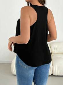 SHEIN Essnce 大码女装春夏时尚休闲宽松舒适百搭日常修身黑色华夫格上衣，外出上衣，夏季上衣，简约风格，度假穿搭