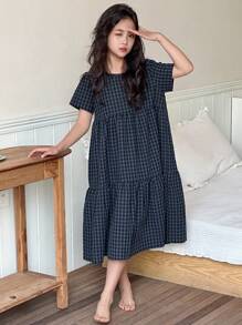 Dazy Kids 女童花卉印花圆领梭织短袖睡衣，夏季 - 藏蓝色 - 查看 4