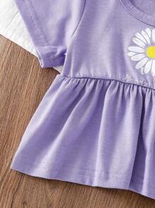 3pcs/Set Girls Summer Fashion Daisy Printed Tops - Multicolor - View 7