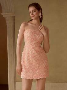 MOTF PREMIUM STRAPLESS STEREO FLORAL PROM DRESS - Coral Pink - View 4