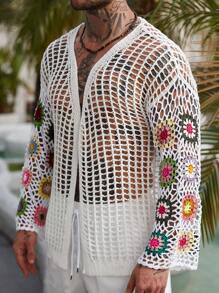 Manfinity RSRT Men's Knit Sweater Long Sleeve, Fashionable For Summer Crochet - White - View 8