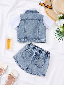 Young Girls Denim Two Pieces Outfits - Light Wash - View 2