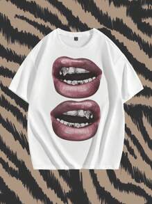 Manfinity ZONE917 Men's Fashionable Street Style Sexy Lip Print T-Shirt, Summer