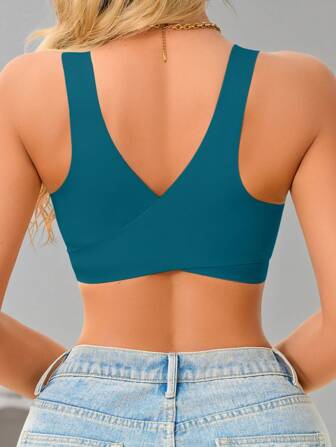 1pc Women Seamless No Padding Elegant Breathable Comfortable Crisscross Back Bandeau Bra Front Closure Brapush Up Sports Bra