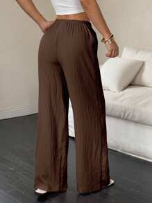 Flirla Pantalones casuales de verano para mujer de unicolor con cintura elástica, cordón y bolsillos