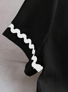 EMERY ROSE 女士波浪拼布短袖优雅中长连衣裙 - 黑色 - 查看 4