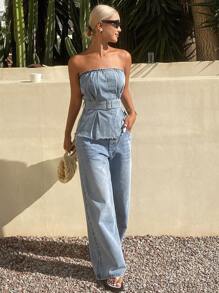 DAZY 夏季新款毕业休闲牛仔女童女式牛仔套装 - 藍色 - 查看 5