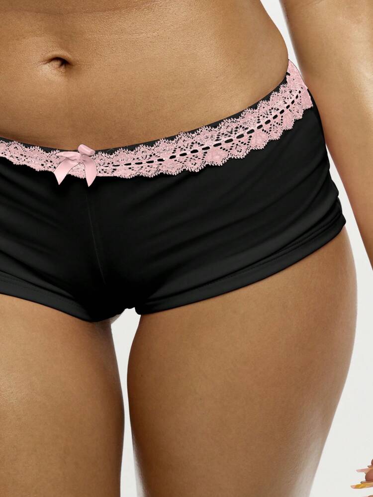 SUMWON WOMEN Bow Detail Halter Neck Bikini Set With Lace Trim Boy Shorts