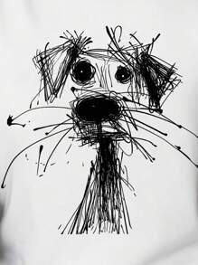 EMERY ROSE 女士休闲圆领小狗涂鸦印花短袖T恤，夏季百搭