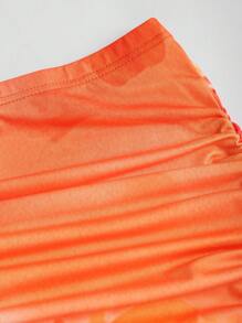 Sweetra 女式新款优雅花卉印花褶饰美人鱼下摆紧身半身裙，适合春季、夏季、海滩度假 - 橘色 - 查看 5