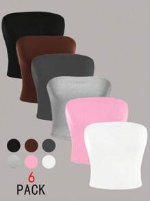 SHEIN Girlism 6pcs Tween Girls' Casual Minimalist Comfort Solid Color Camisole Tops