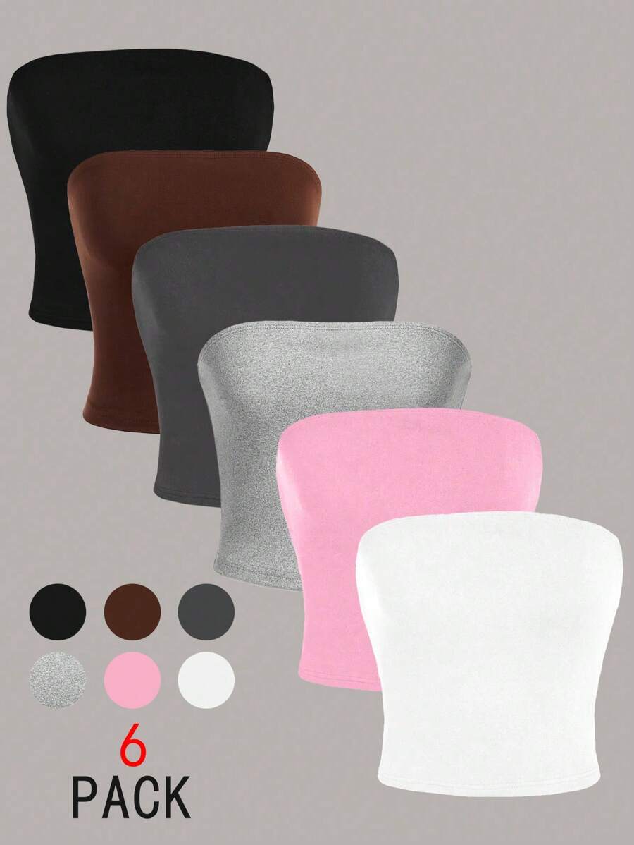 SHEIN Girlism 6pcs Tween Girls' Casual Minimalist Comfort Solid Color Camisole Tops