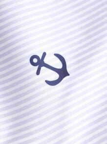 SHEIN Leap Crew Bóxer de natación estampado con rayas azul marino para niños preadolescentes, informal, cómodo, versátil, a la moda, de tela suave, apto para uso diario, viajes, deportes al aire libre, playa, primavera/verano - Celeste - Ver 7