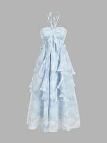 SHEIN MOD 蓝色荷叶边领口节日连衣裙