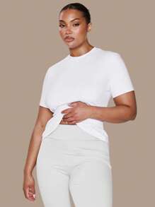 MUSERA 加大码短袖修身长款弹力T恤，适合春季、度假、夏季、假日穿着，优雅休闲，也适合冬季穿着。 - 白色 - 查看 1