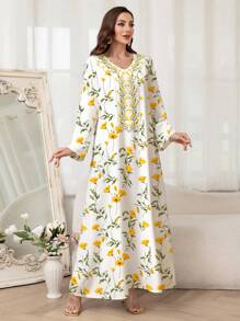 Al Najma 女士春夏浪漫花卉印花保守优雅迷人时尚阿拉伯连衣裙，端庄 - 彩色 - 查看 7