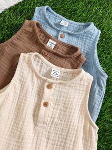 SHEIN Set de 3 piezas de bodis sin mangas de algodón de unicolor para bebé recién nacido niño, paquete básico para verano, body de burbuja para bebé, ropa neutra para bebé recién nacido niño/niña