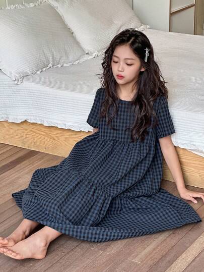 Dazy Kids 女童花卉印花圆领梭织短袖睡衣，夏季