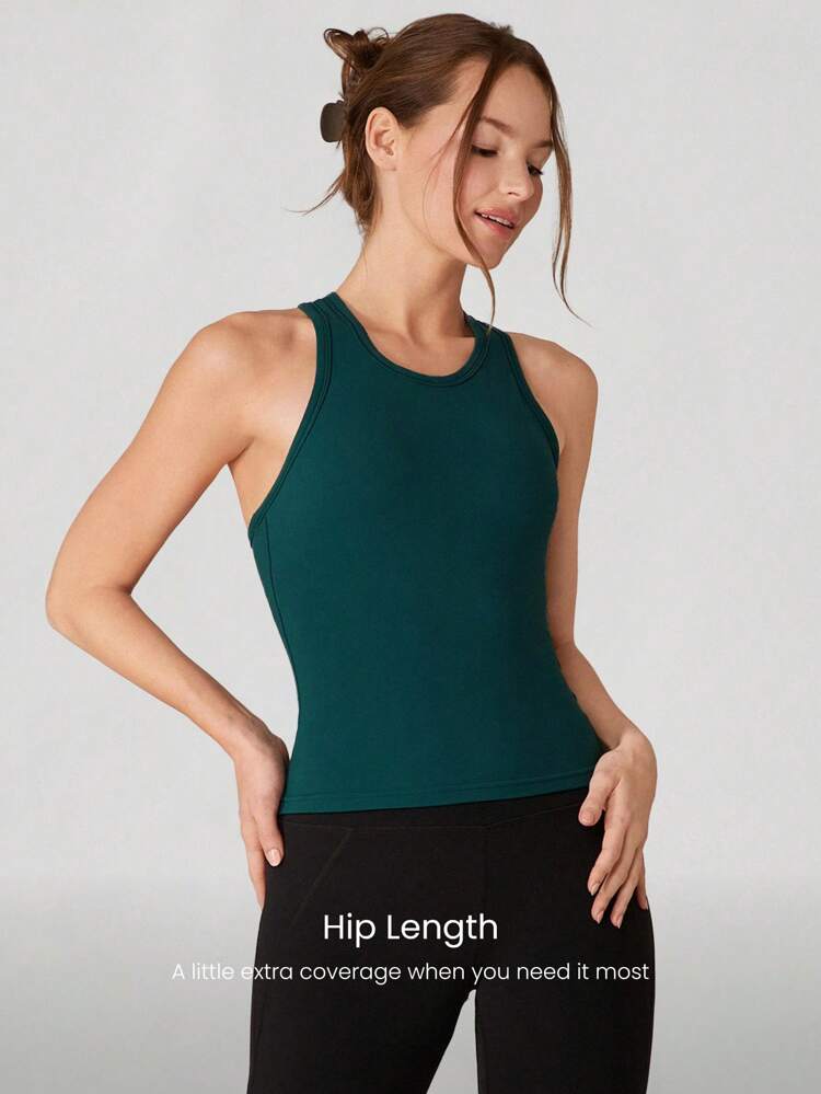 FeatherFit™ Routine Round Neck Racerback Tank Light Support Low Impact Yoga Pilates Studio Gym Daily Spring Summer