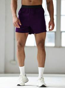 Gym Rark 男士夏季撞色弹力腰侧开衩运动短裤毛衣短裤跑步短裤健身 - 紫色 - 查看 5