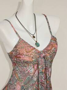 SHEIN ICON Y2k Style d'été vintage hippie occidental boho, robe femme nonchalante d'été pour les vacances, style imprimé cachemire, buste froncé, ourlet asymétrique, cache-cœur en mesh - Multicolore - Voir 4