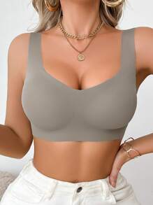 SHEIN 1pc Women Seamless Bra, Wire-Free Supportive Everyday Simple Comfortable Camisole Bra