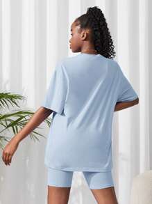 SHEIN 2 pièces Ensemble top tricoté uni et short pour adolescente