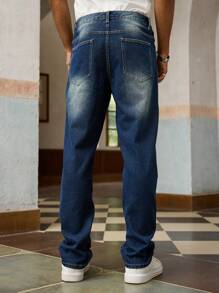 Manfinity Homme Men's Pocket Straight Loose Casual Versatile Jeans Streetwear Jeans - Blue - View 2