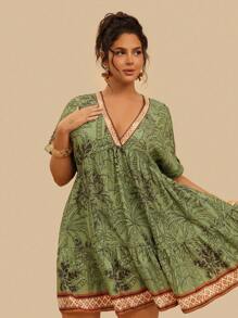 SHEIN VCAY 大码热带印花休闲度假连衣裙 女式夏季服装 女式短裙 夏季 夏季服装 女式夏季衬衫 女式加大防晒裙 秋季女装 秋季服装 大码 秋冬女装 返校服 校服 商务休闲装 乡村复古 垃圾摇滚 复古风 基本款 女士生日礼服 女士夜间外出 女士教师服装 - 彩色 - 查看 1