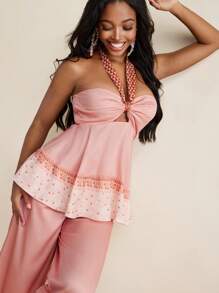 Christian Allana 粉色印花露背褶饰飘逸无袖上衣女款夏季度假装 - 彩色 - 查看 5