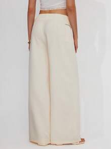 Roylia Women's Summer Low-Waist Cargo Pants With Zipper Detail And Pockets, Straight Leg Design - Apricot - View 2