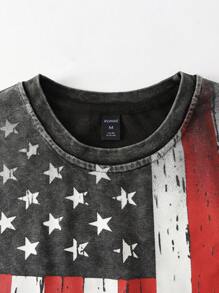 ROMWE MEN Street Life Print Crop Tank Top American Flag Printed Sleeveless Summer Muscle Tee Urban Streetwear Top - Black - View 2