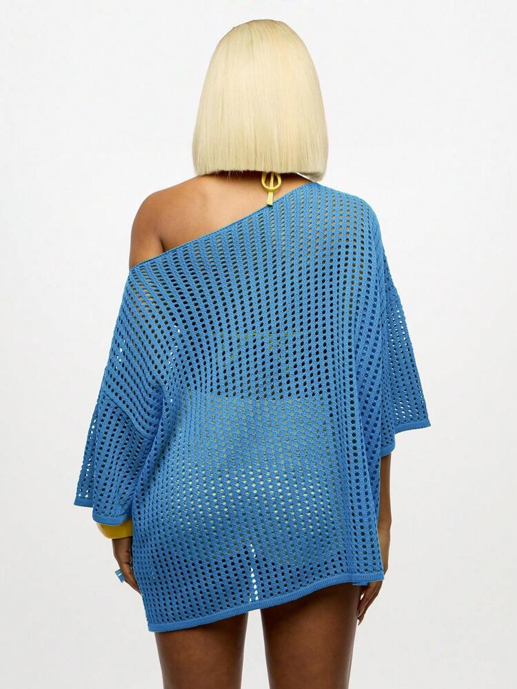 SUMWON WOMEN Top da donna in maglia oversize con spalle scoperte e lavorazione all'uncinetto