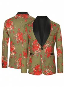 Calvornis Chaqueta de traje formal con ajuste ceñido y estampado para hombre, traje de moda para artista de escenario/cantante, versátil y casual - Rojo - Ver 4