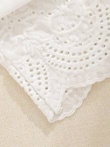 SHEIN 年轻女孩时尚无袖镂空刺绣腰部细节连体裤，夏季 - 白色 - 查看 7