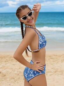 SHEIN Teen Girl Bohemian Print Halter Neck Bikini Swimsuit Set Summer Holiday