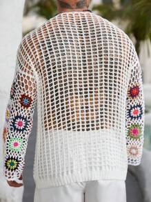 Manfinity RSRT Men's Knit Sweater Long Sleeve, Fashionable For Summer Crochet - White - View 2
