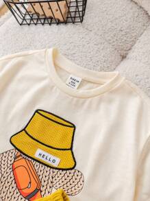 SHEIN 2pcs Baby Boys' Casual Summer Outfit Set - Letter Graphic Short Sleeve Top And Elastic Waist Shorts Yellow Baby Outfit - Multicolor - View 8