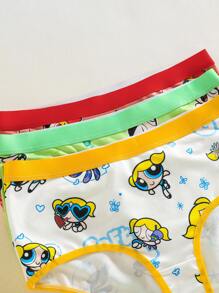 THE POWERPUFF GIRLS X SHEIN 3pcs Women Cute Cartoon Blossom, Bubbles, Buttercup Pattern Panties,Comfy, Bacis, Panty Set For Women,Kawaii,Sweet - Multicolor - View 3