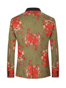 Calvornis Chaqueta de traje formal con ajuste ceñido y estampado para hombre, traje de moda para artista de escenario/cantante, versátil y casual - Rojo - Ver 2