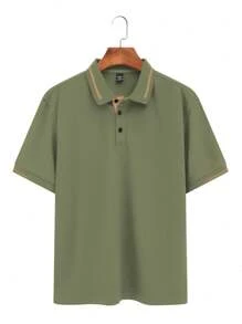 Manfinity Homme 男士夏季休闲撞色短袖 Polo 衫 - 綠色 - 查看 5