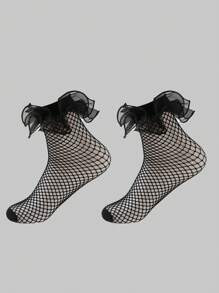 ROMWE Kawaii Damen Mode geraffelte Cut Out Socken bis zur Wadenmitte
