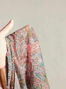 SHEIN ICON Y2k Style d'été vintage hippie occidental boho, robe femme nonchalante d'été pour les vacances, style imprimé cachemire, buste froncé, ourlet asymétrique, cache-cœur en mesh - Multicolore - Voir 9