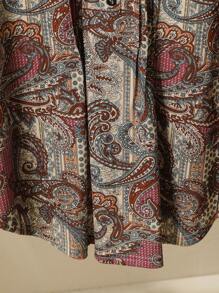 Lacomfia 女式加大码圆领褶皱复古印花弧形下摆休闲百搭背心 - 彩色 - 查看 5