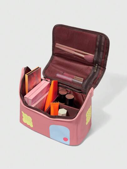Kawaii Bolso de maquillaje pequeño y lindo en colores contrastantes con diseño de casa para mujeres