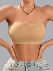 NudeFit 1 pieza Top tubo de mujer de nailon con forro, sin espalda, con cordones, cómodo y casual (Sujetador sin tirantes)