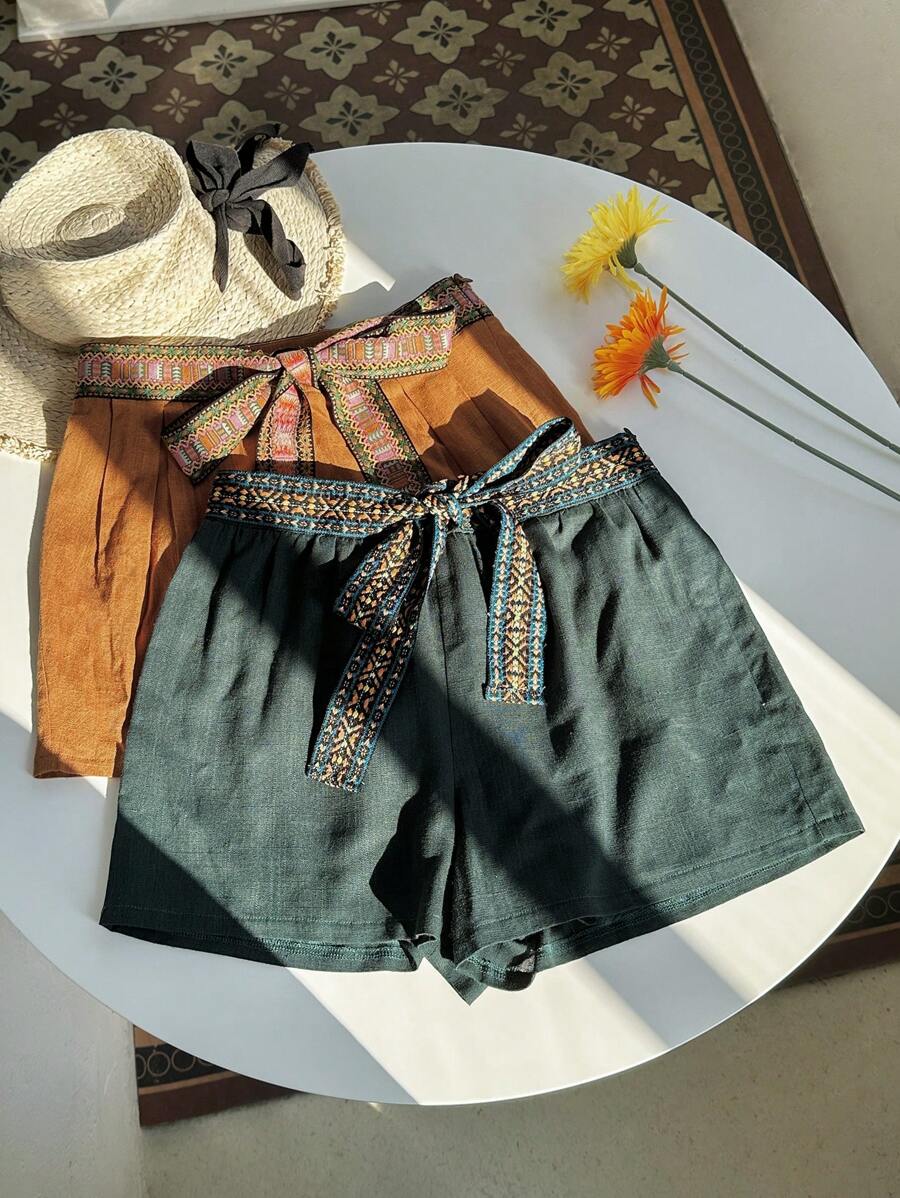 Zolique Damen Retro-Stil Farbblock Loose Vacation Lässig Shorts - Verschiedenfarbig - Übersicht 1