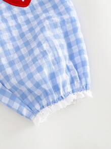 Cozy Pixies Baby Girl Strawberry Pattern Square Neck Ruffle Trim Jumpsuit - Blue and White - View 7