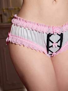 Sweet Romantic Cute Bow Decorative Splice Lace Contrasting Color Women's Underwear Panties - Multicolor - View 5